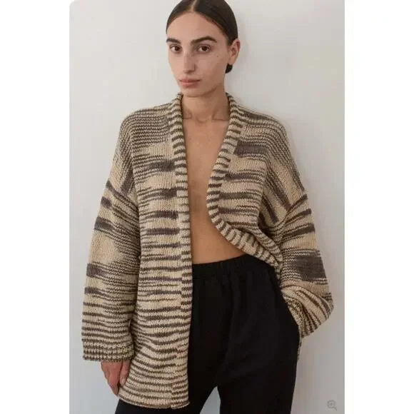 Wol Hide Loose Cardigan in 100% Organic Cotton Smoky Quartz Gray Beige S / M - Picture 1 of 10